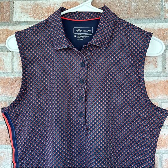 Peter Millar Golf Sleeveless Polo Deco Star Women’s Small UPF 50+ Blue - Picture 2 of 9